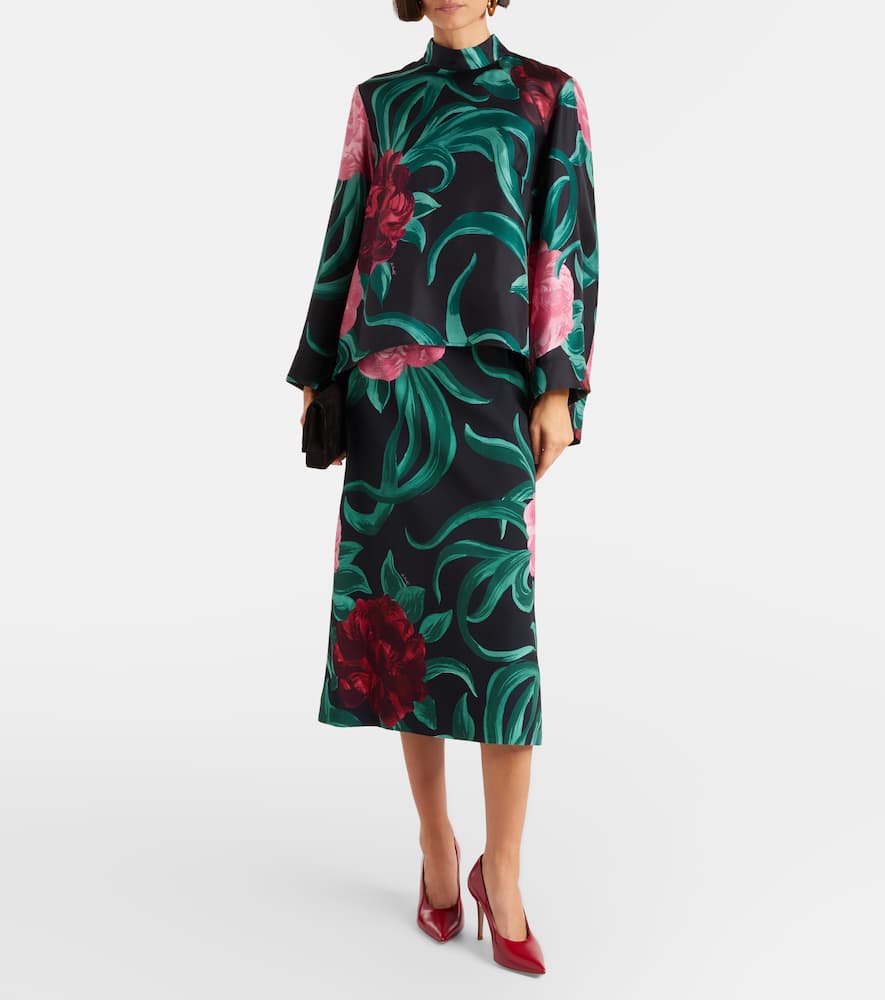 Floral satin pencil skirt