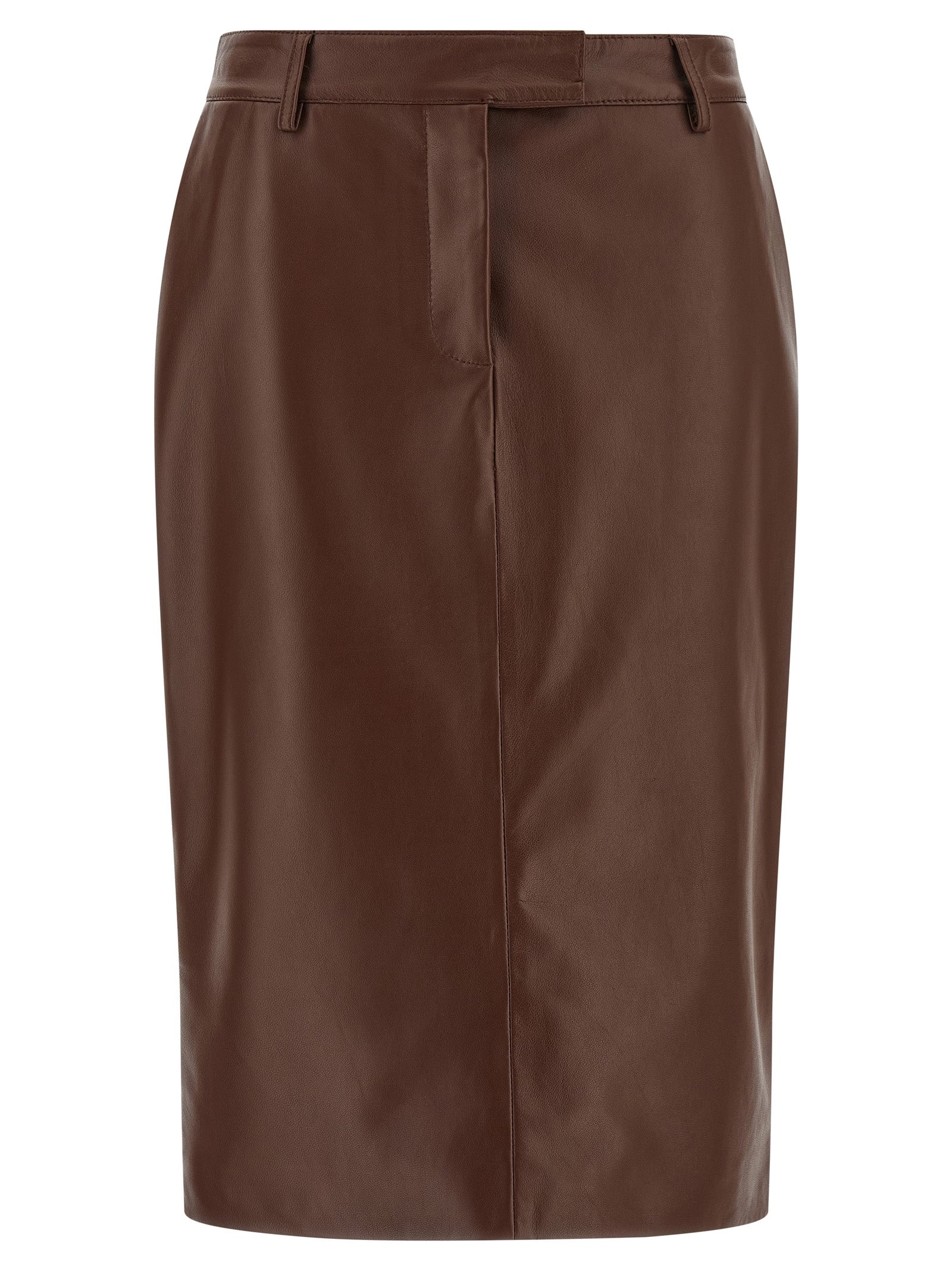 Leather Midi Skirt — Brown