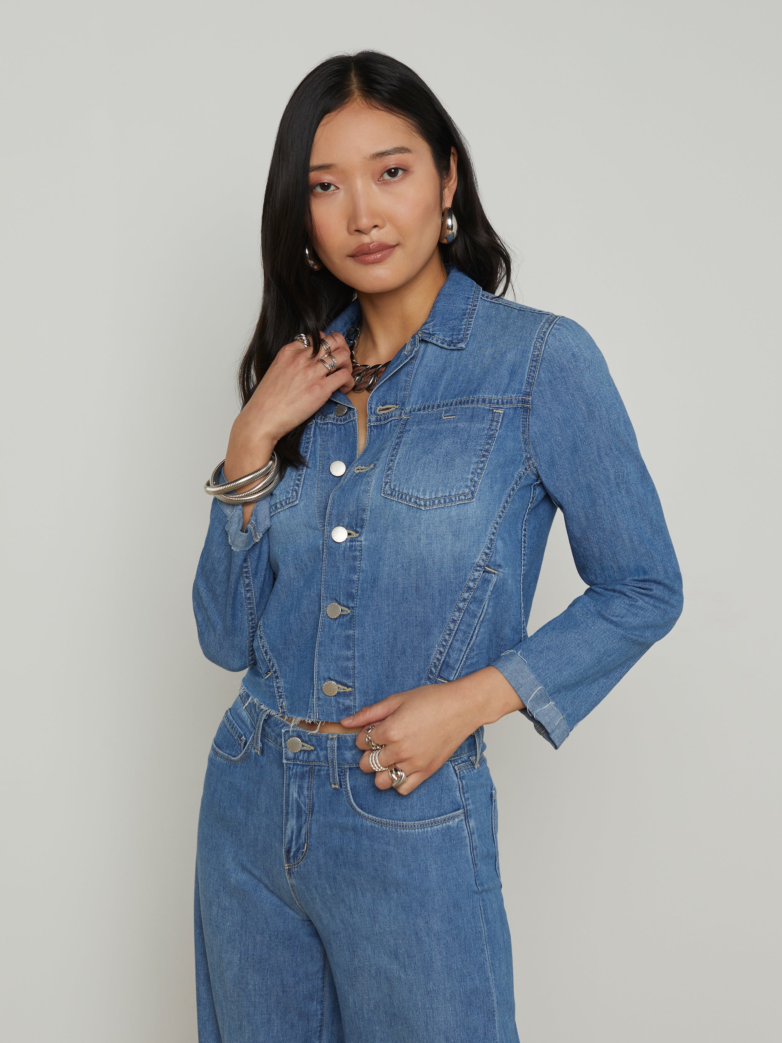 L'AGENCE Janelle Denim Jacket In Stokes