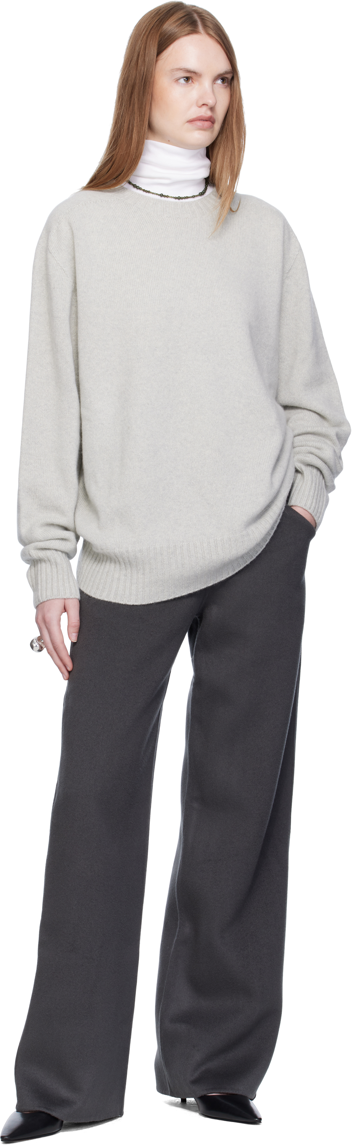 Gray Cashmere Relaxed Pullover Sweater