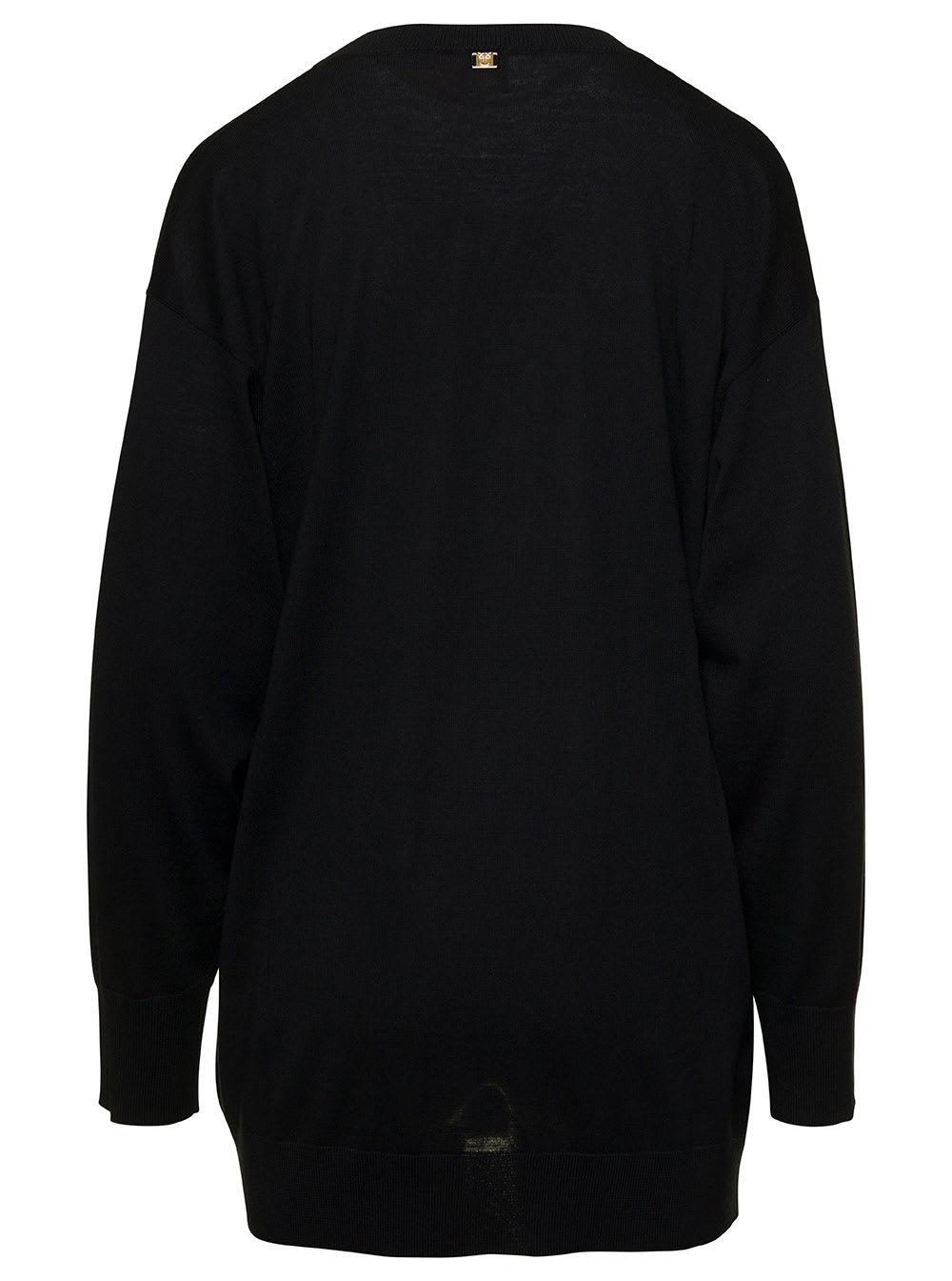 Ruffle-detail V-neck wool jumper - Black