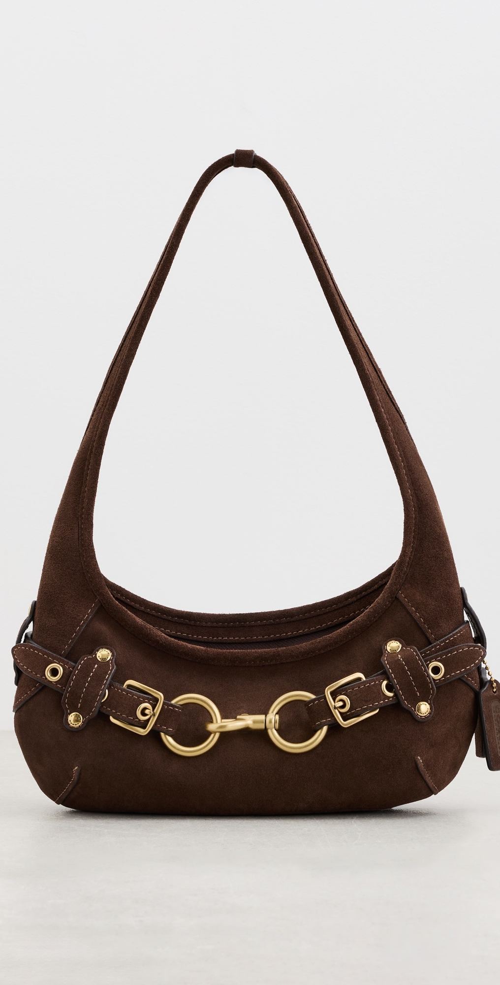 Belted Ergo Suede Shoulder Bag 26 Dark Chocolate One Size