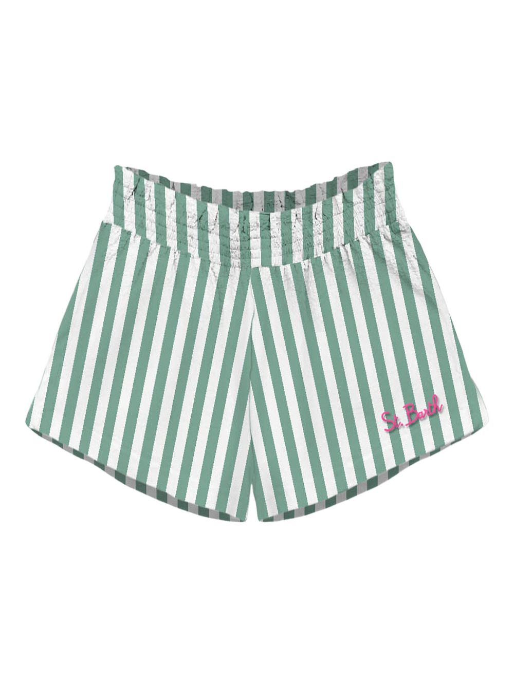 Striped elastic-waist shorts - Green
