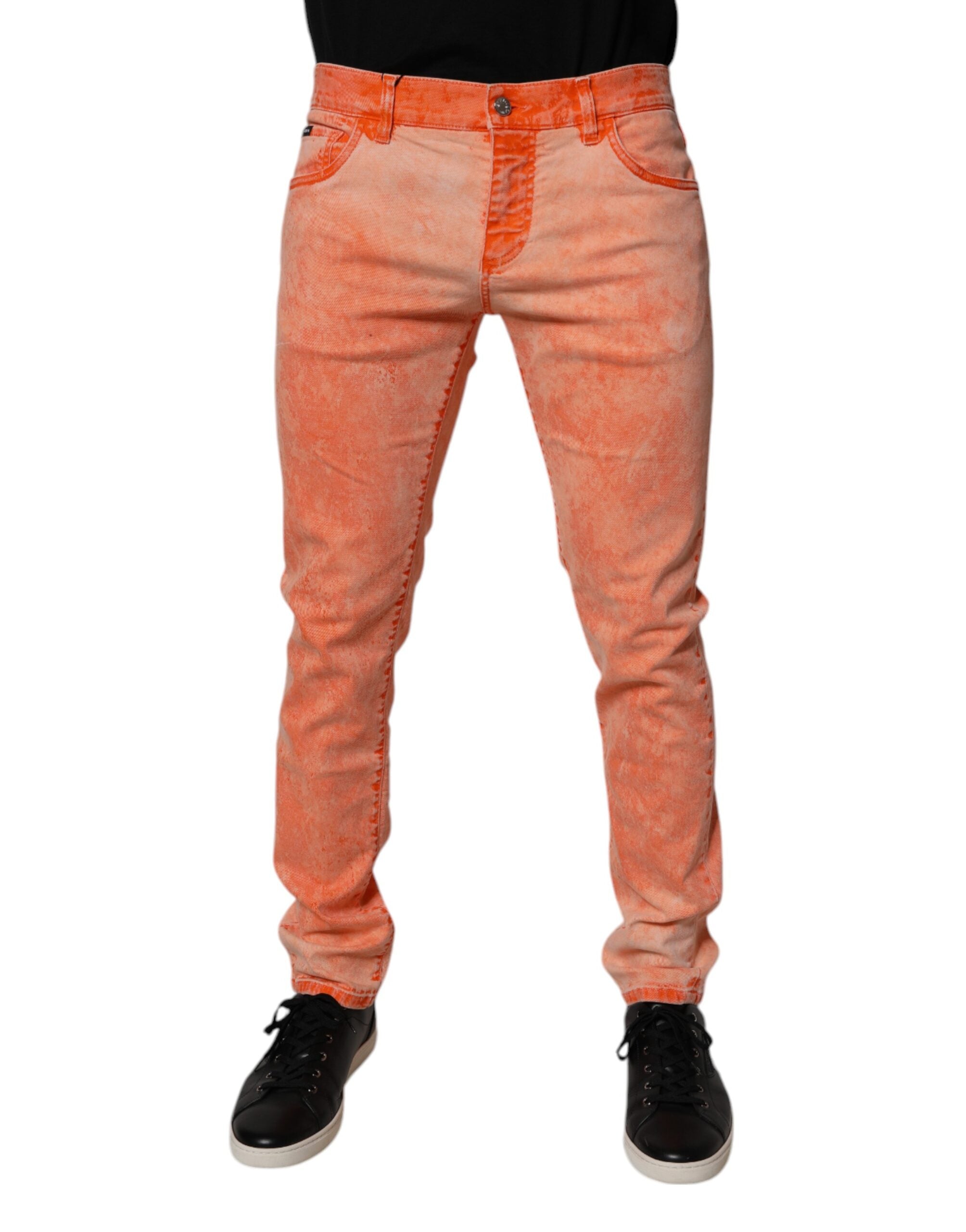 Tie-Dye Cotton Skinny Jeans — Orange