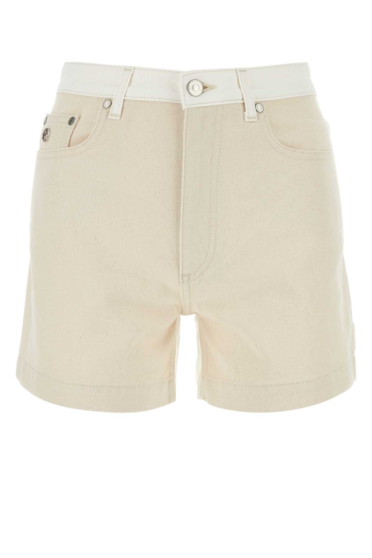 Two-Tone Denim Denim Shorts — White