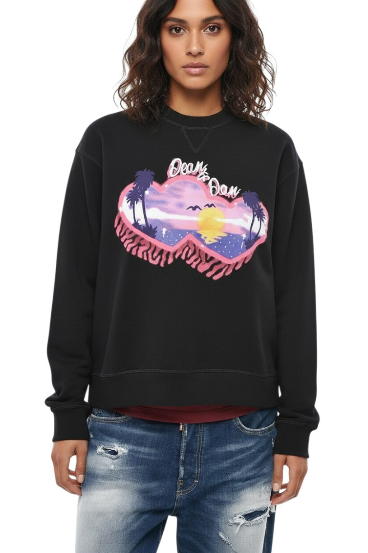 Black Graphic Crew Neck Sweatshirt