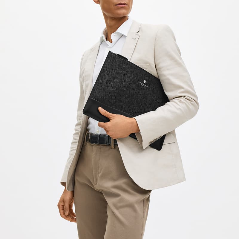 City Leather Folio Case in Black Pebble