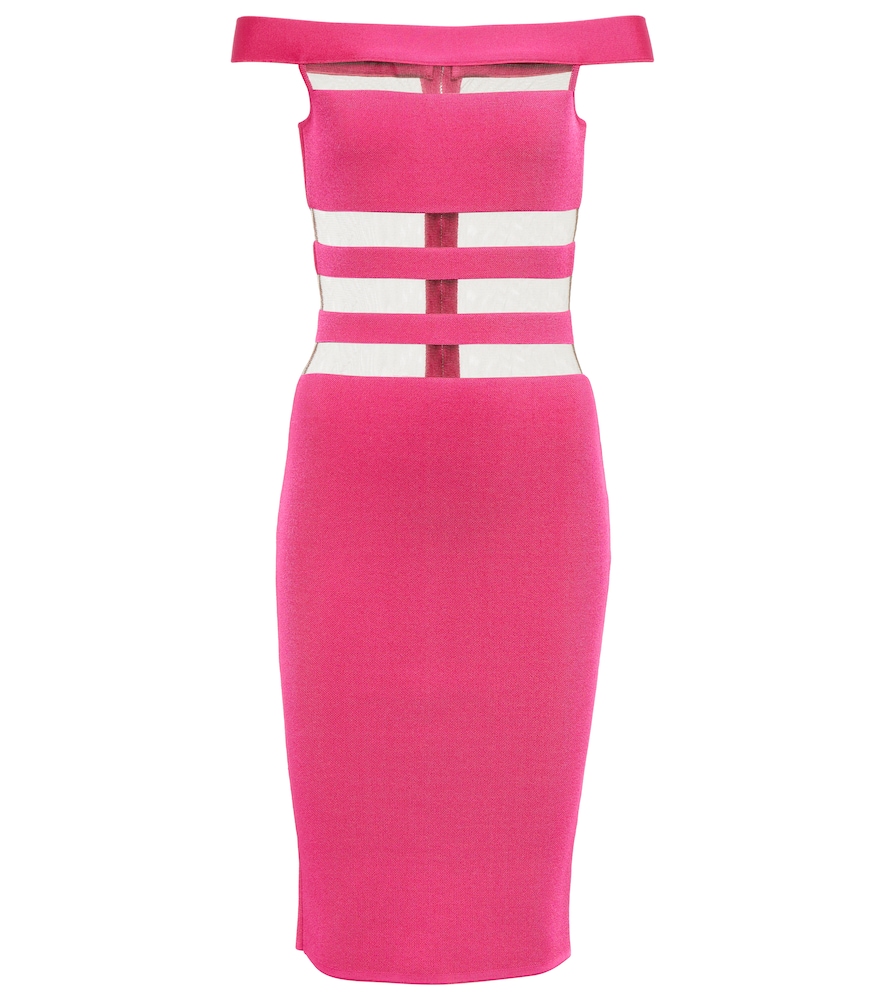 Off-shoulder mesh-paneled minidress