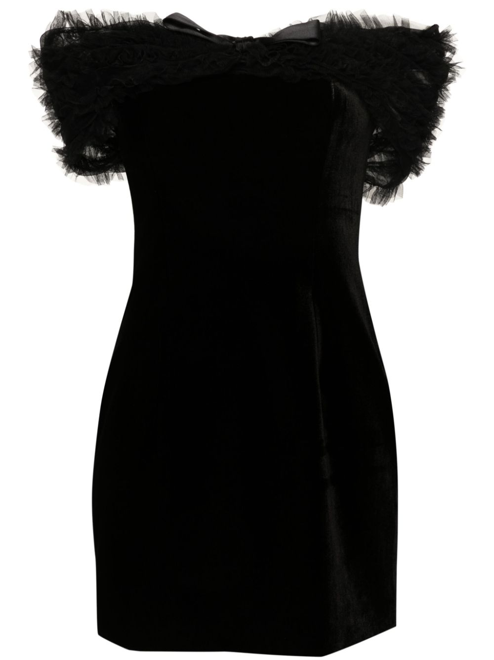 Off-shoulder velvet mini dress - Black