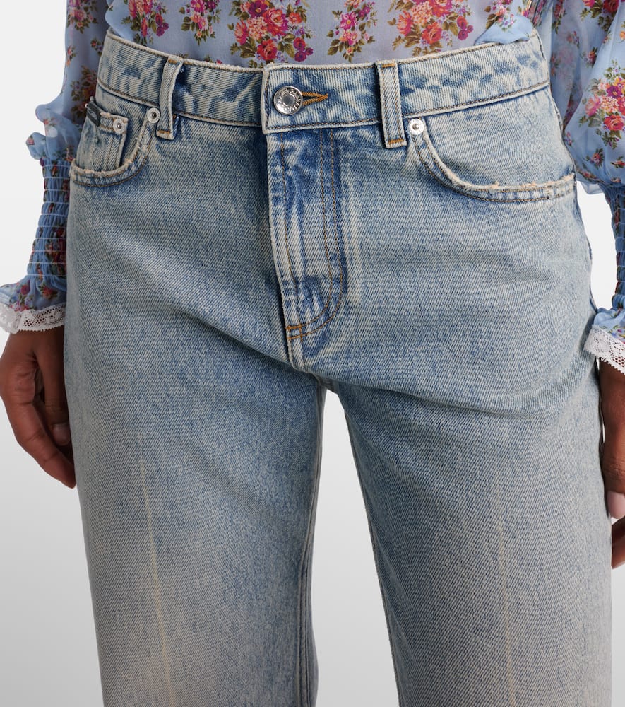Leather-trimmed straight jeans