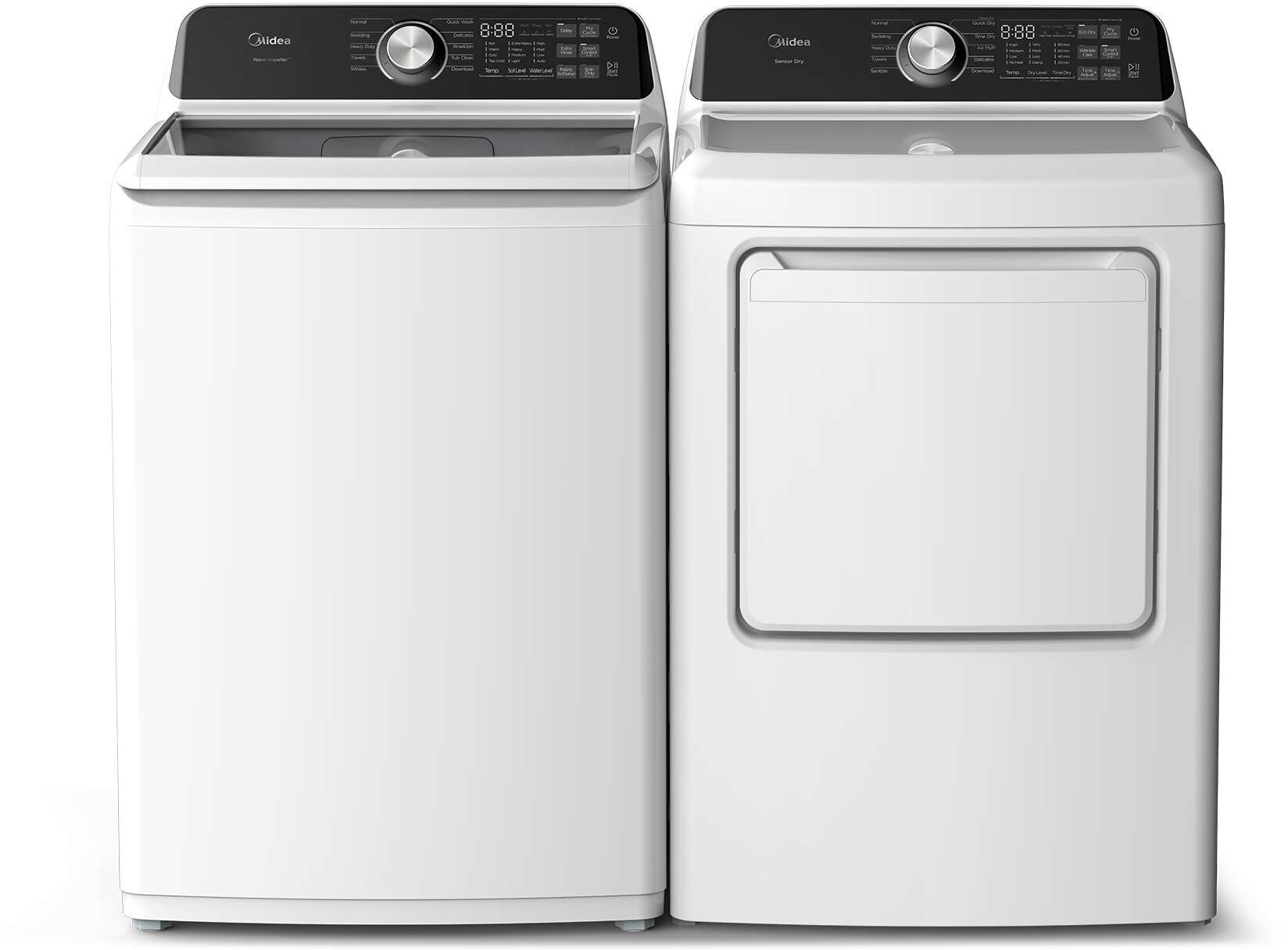 Midea Side-by-Side Top Load Washer and Electric Dryer Set in White MIDRWADREWW45M4B