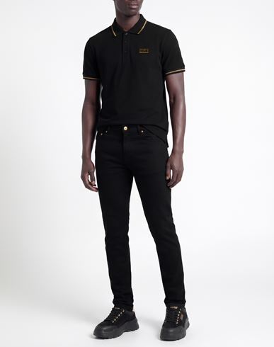 Man Polo shirt Black Size L Cotton, Polyester, Metallic Polyester, Elastane
