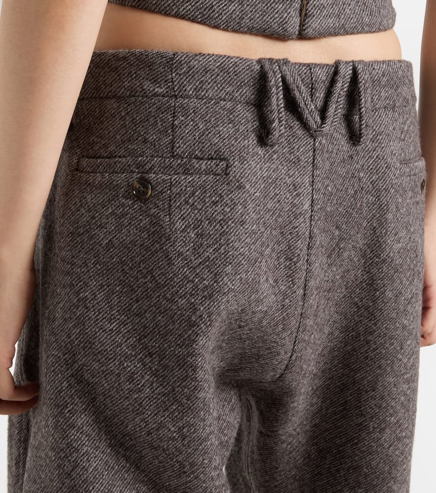 Low-rise herringbone wool-blend barrel-leg pants