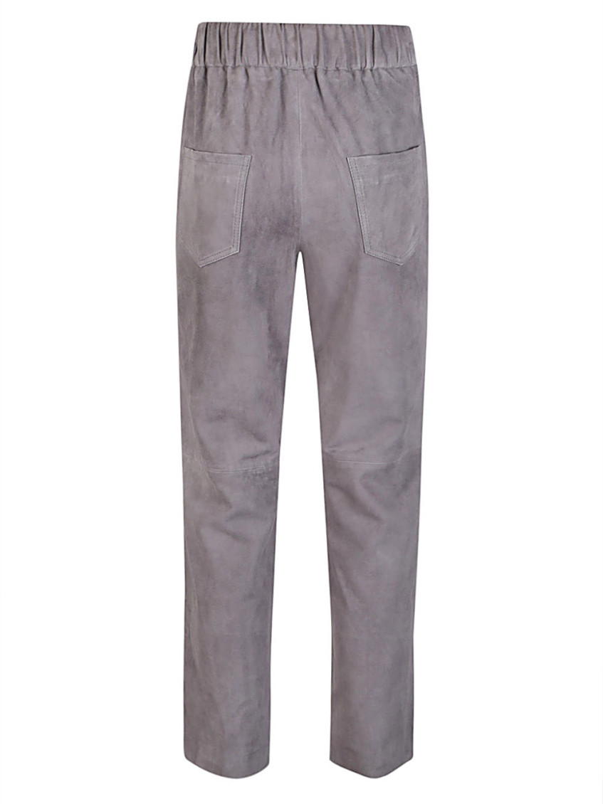 Light Grey Elastic Waist Suede Trousers