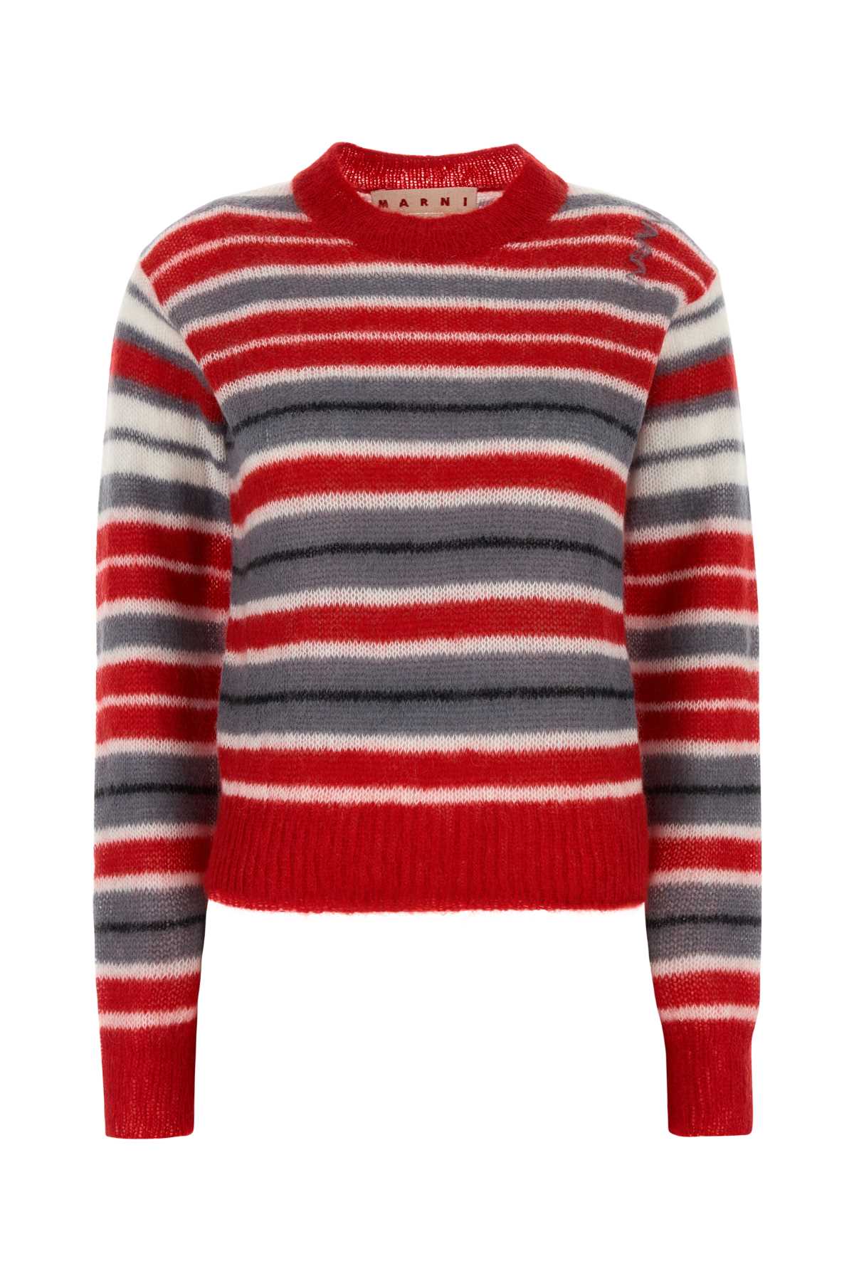 Mohair Blend Striped Sweater — Red