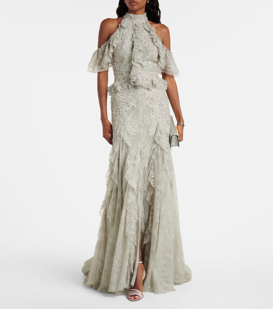 Rhodine embellished halterneck lace gown