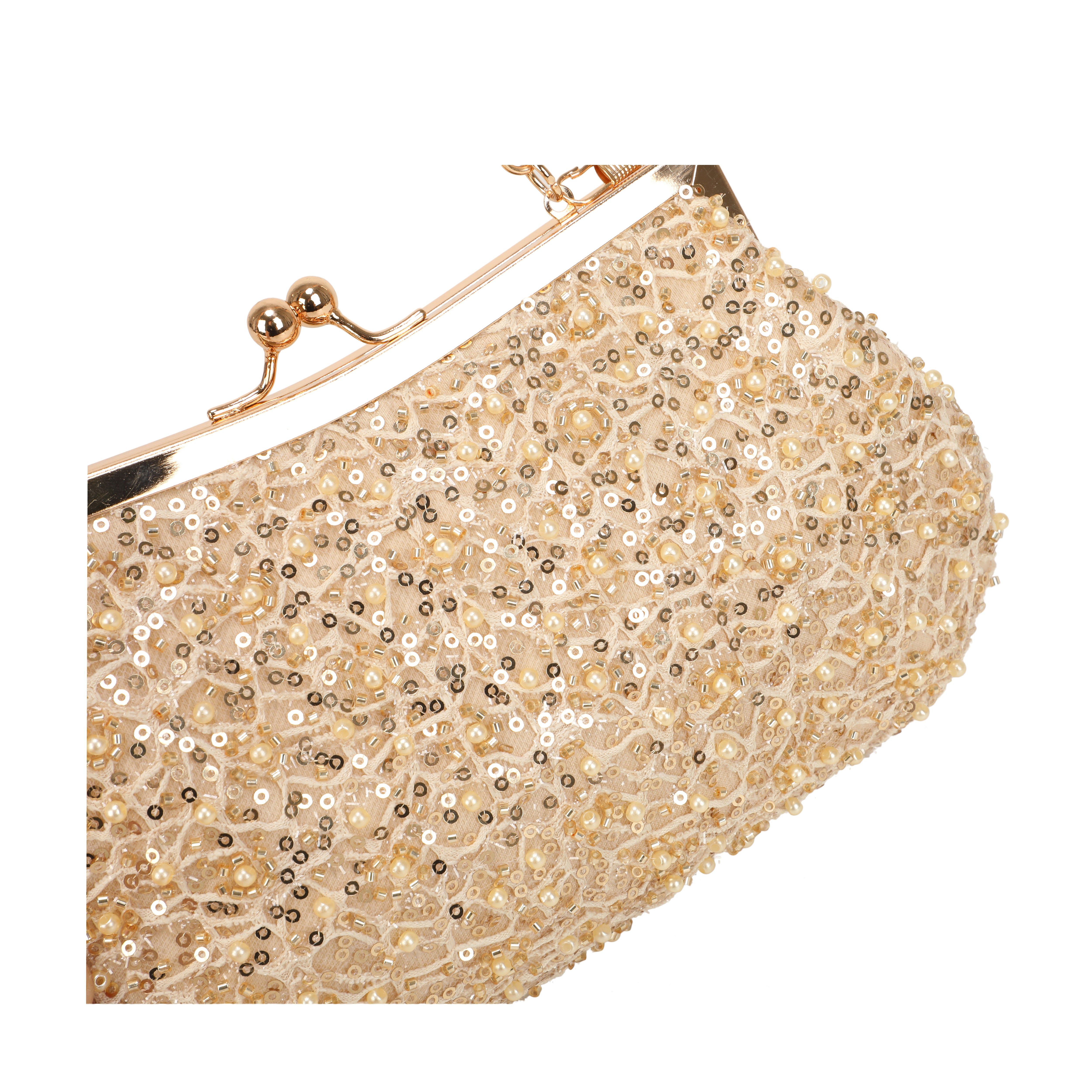 JFY Women's Metal Handle Kiss Clasp Beaded Evening Clutch Bags in Black