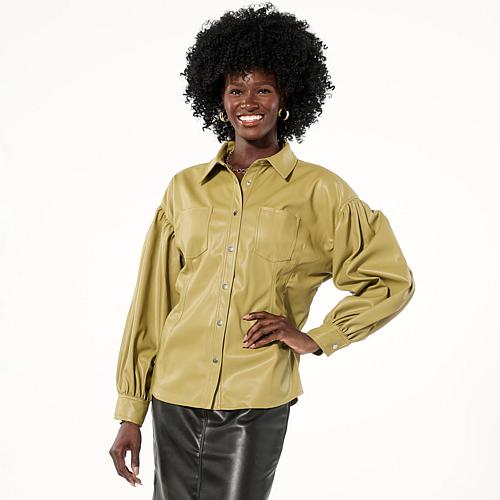 Kaphill Collection x Faux Leather Shirt Jacket - Golden Lime