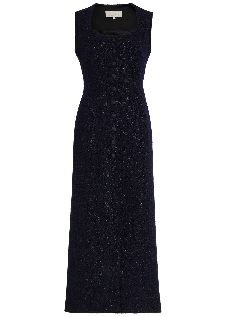 Avery Shimmer Tweed Midi Dress