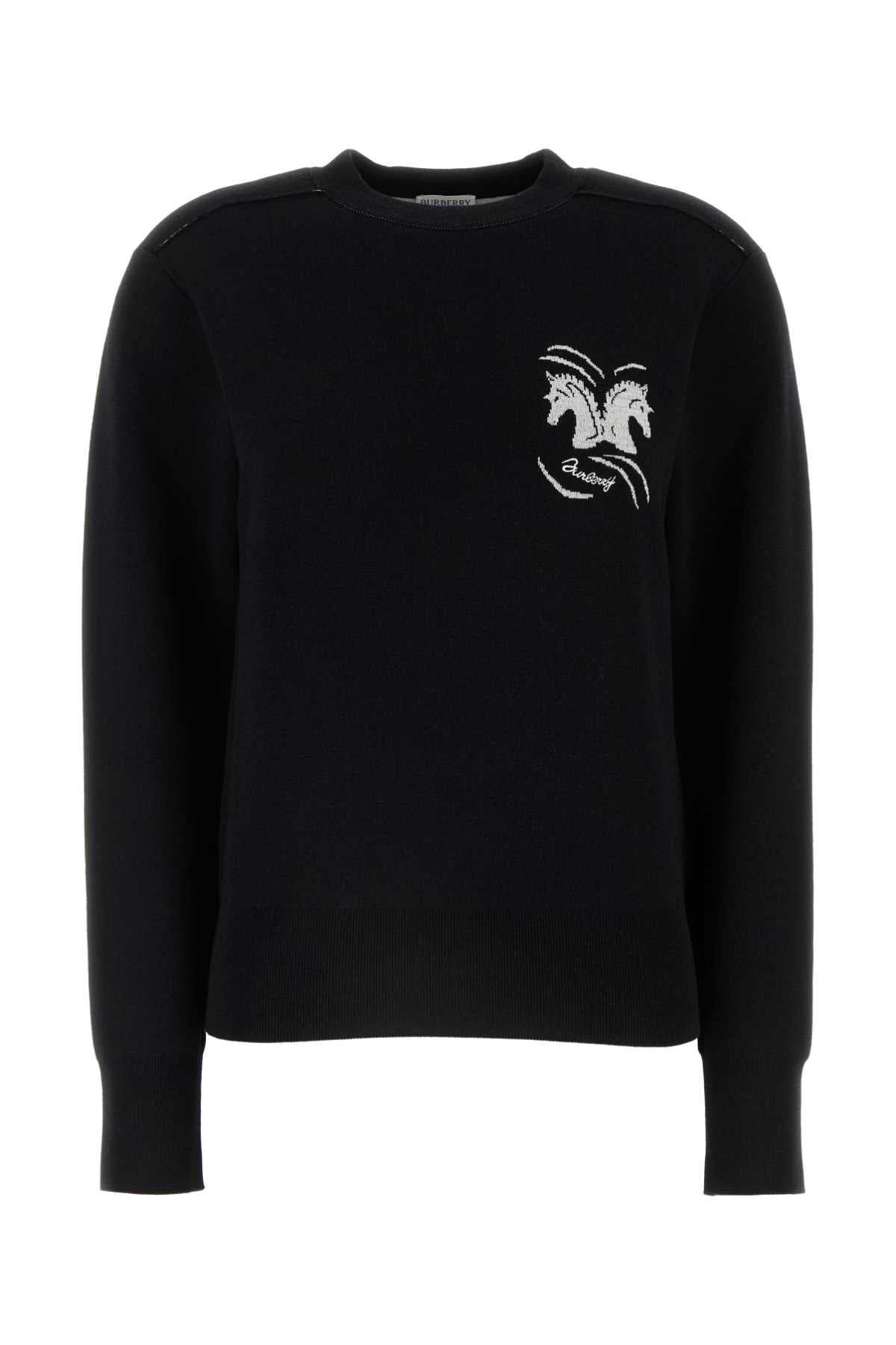 Embroidered Wool Blend Sweater — Black