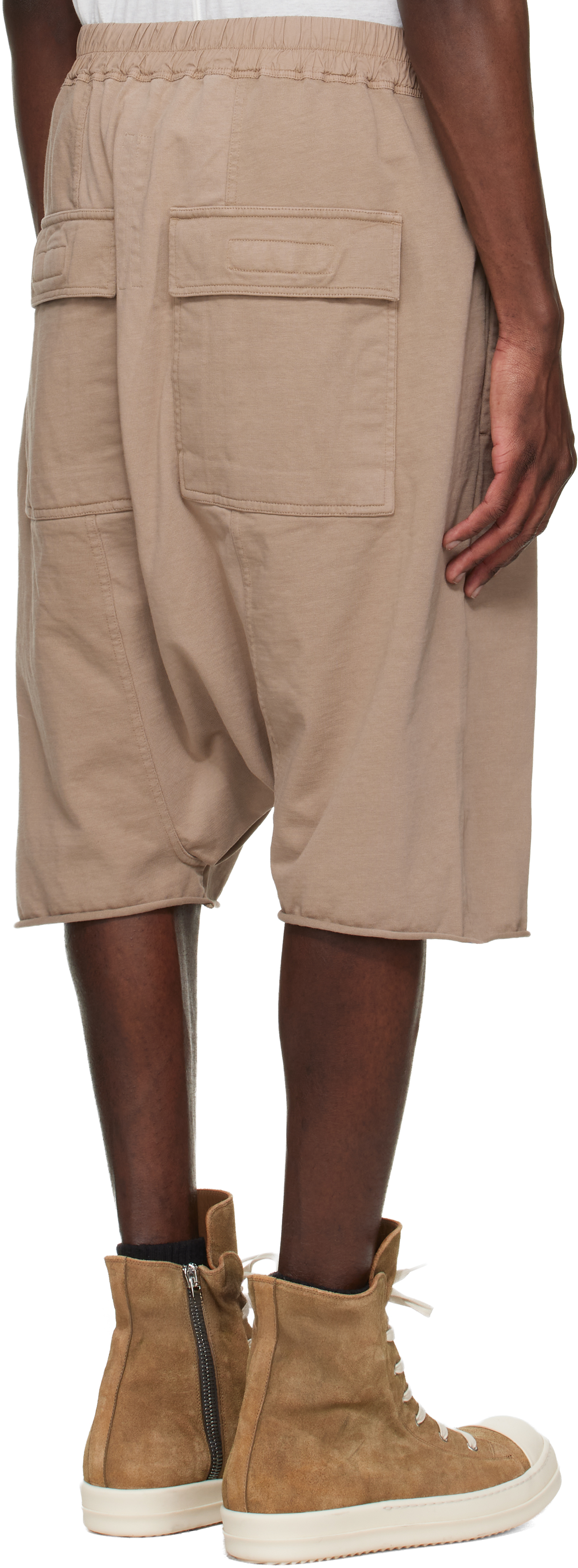Beige Temple Drawstring Pod Shorts