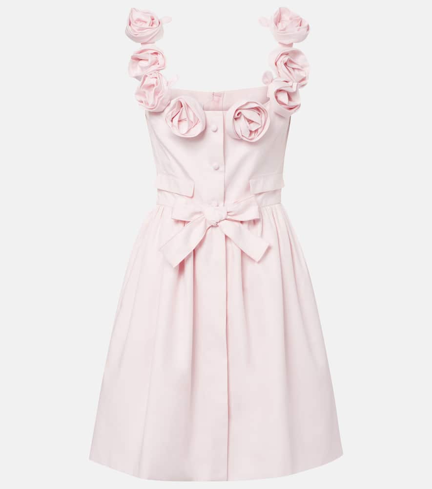 Floral-appliqué cotton minidress