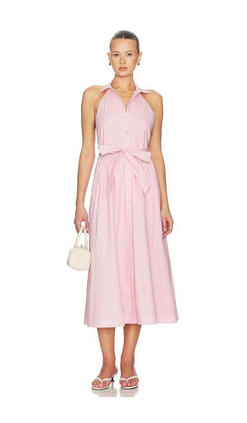 CAROLINE CONSTAS Hadley Midi Dress in Pink. L. Also in M, S