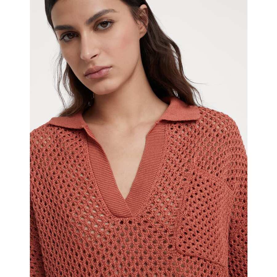 Rust Openwork Cotton Sweater