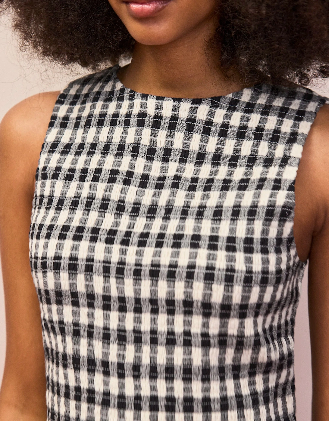 RO&ZO Women's Mono Gingham Cotton and Linen-Blend Shirred Midi Dress - Black