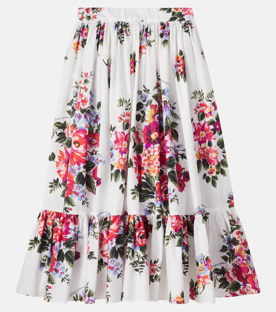 Floral cotton poplin skirt