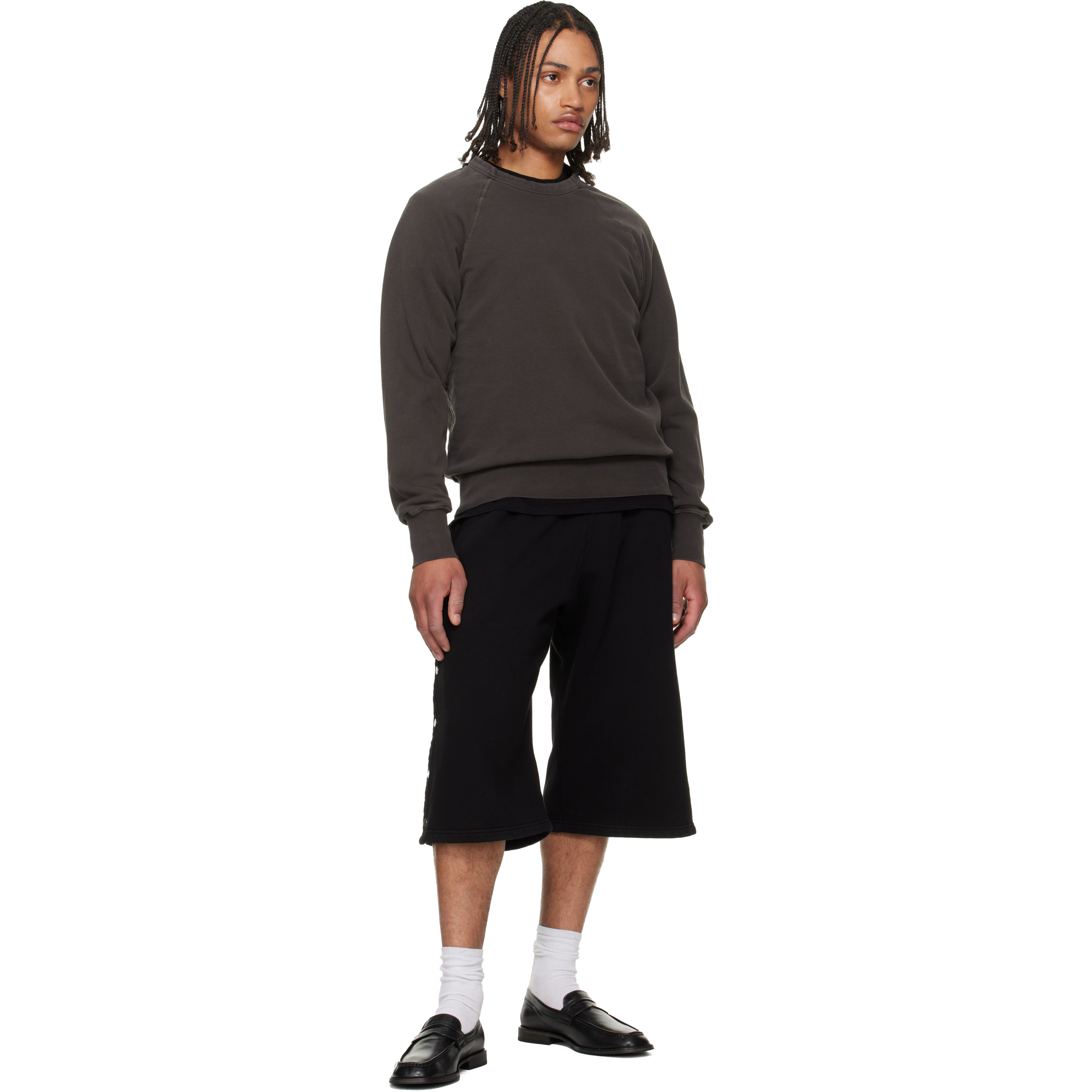 Gray French Terry Binded Neck Raglan Sweatshirt