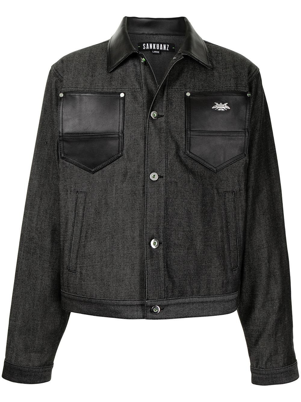 Leather-trimmed denim jacket - Black