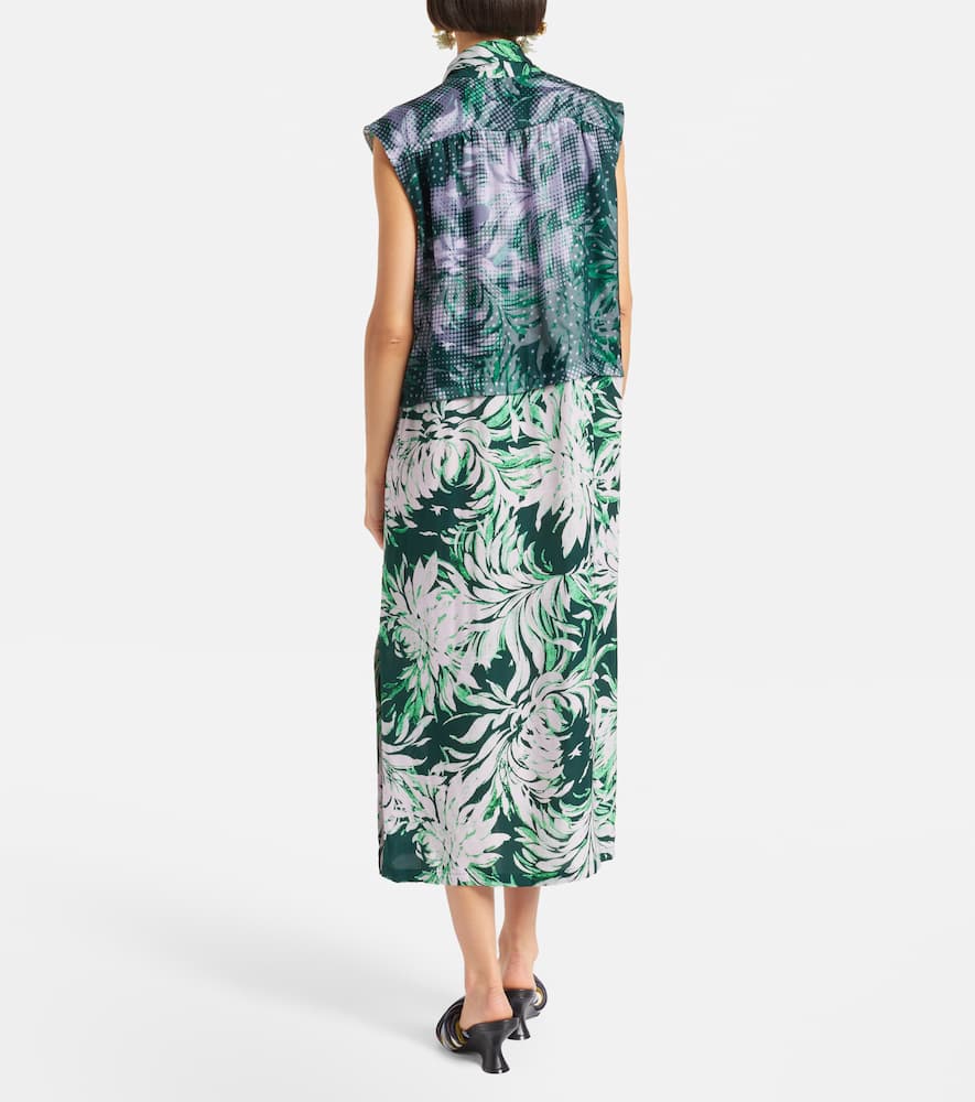 Printed tie-neck midi dress