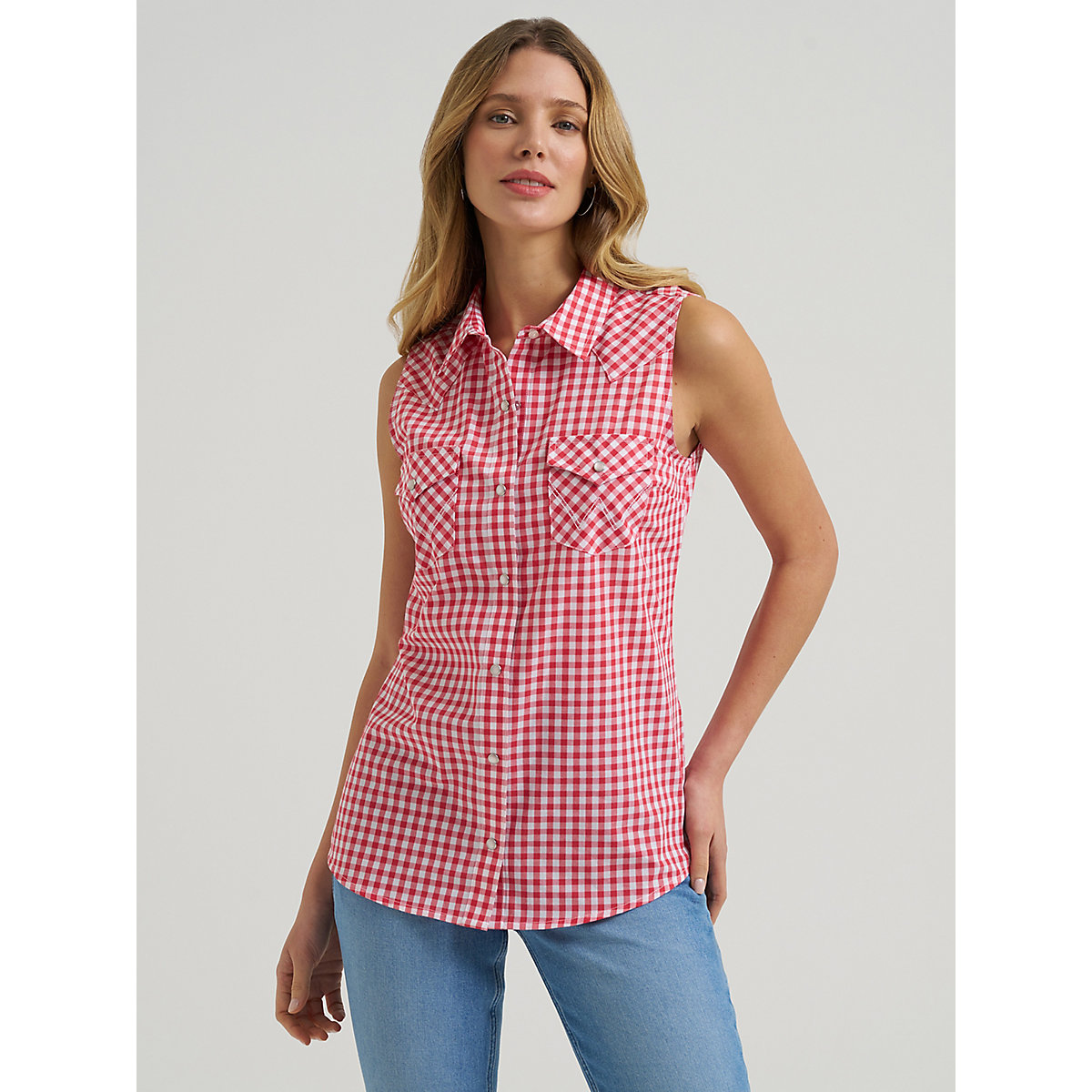 Women's Essential Western Snap Tank in Red Gingham
