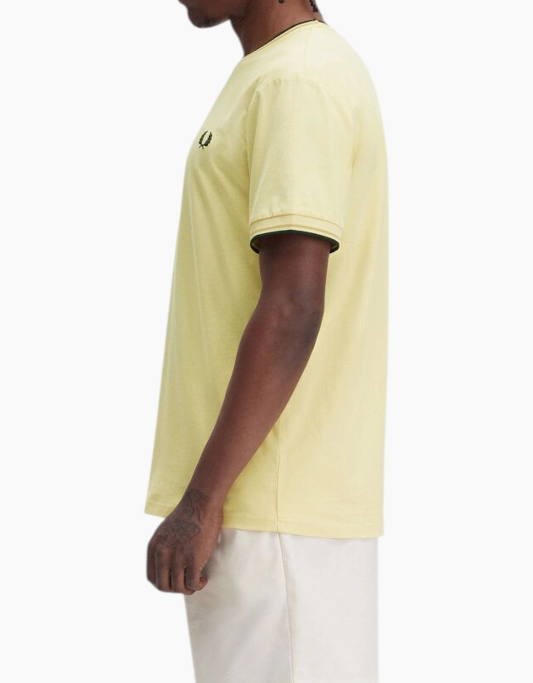 Men's Fred Perry Twin Tipped Mens T Shirt Crew Neck Short Sleeve Summer Tee - Yellow