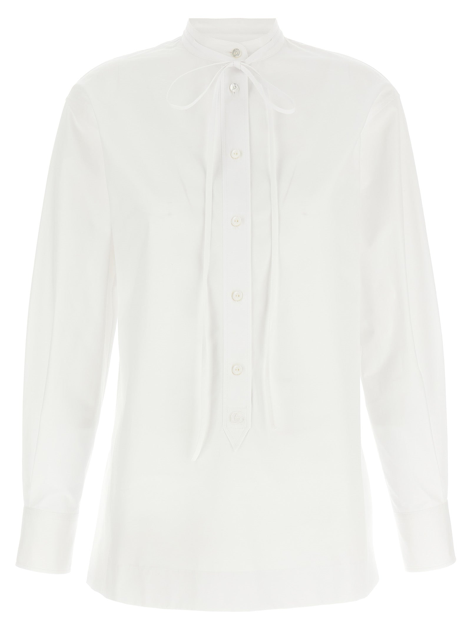 Cotton Poplin with Knotted Collar Blouse — White