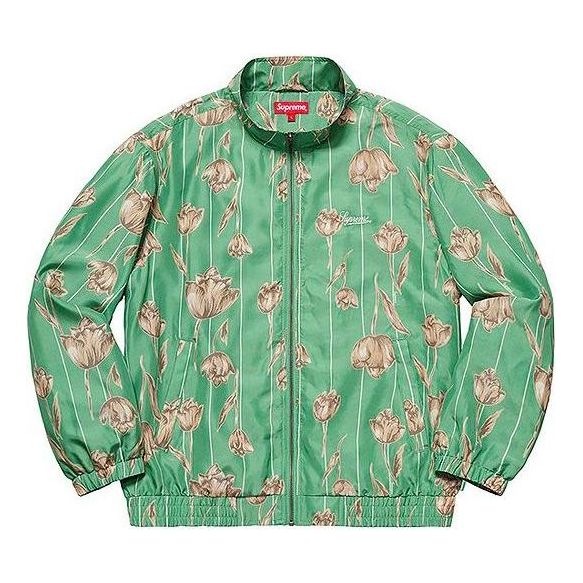 Floral Silk Track Jacket 'Green Tan'