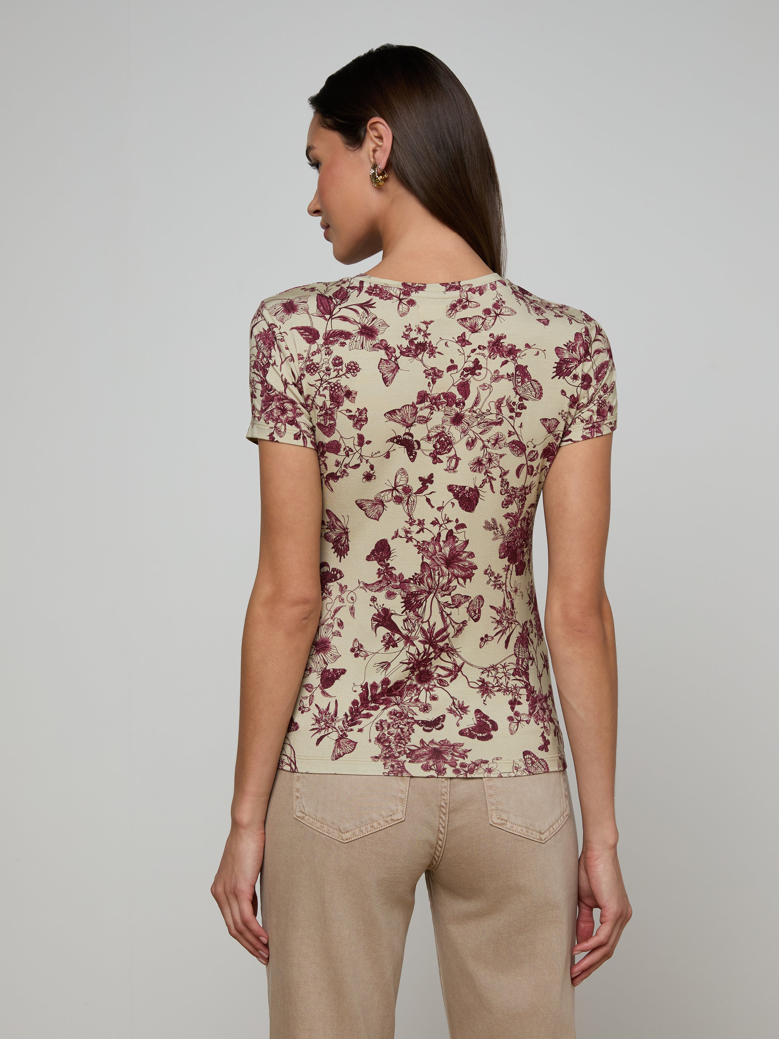 Ressi Fitted T-Shirt In Tan/truffle Butterfly Toile