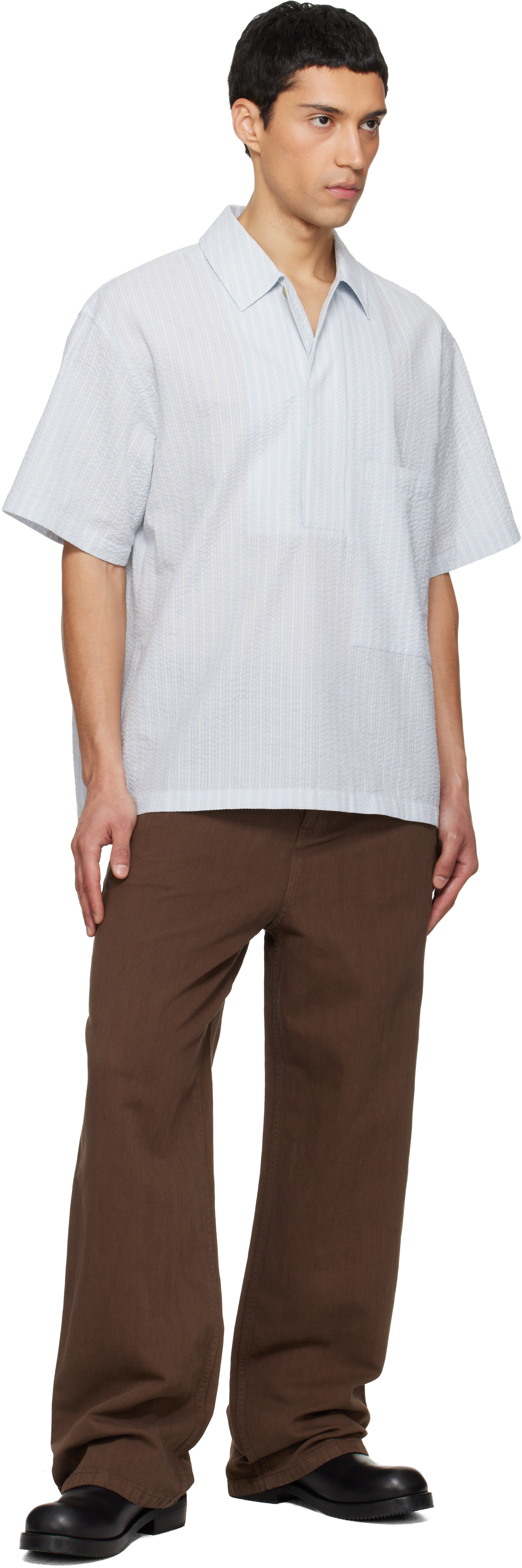 Blue Pullover Seersucker Shirt
