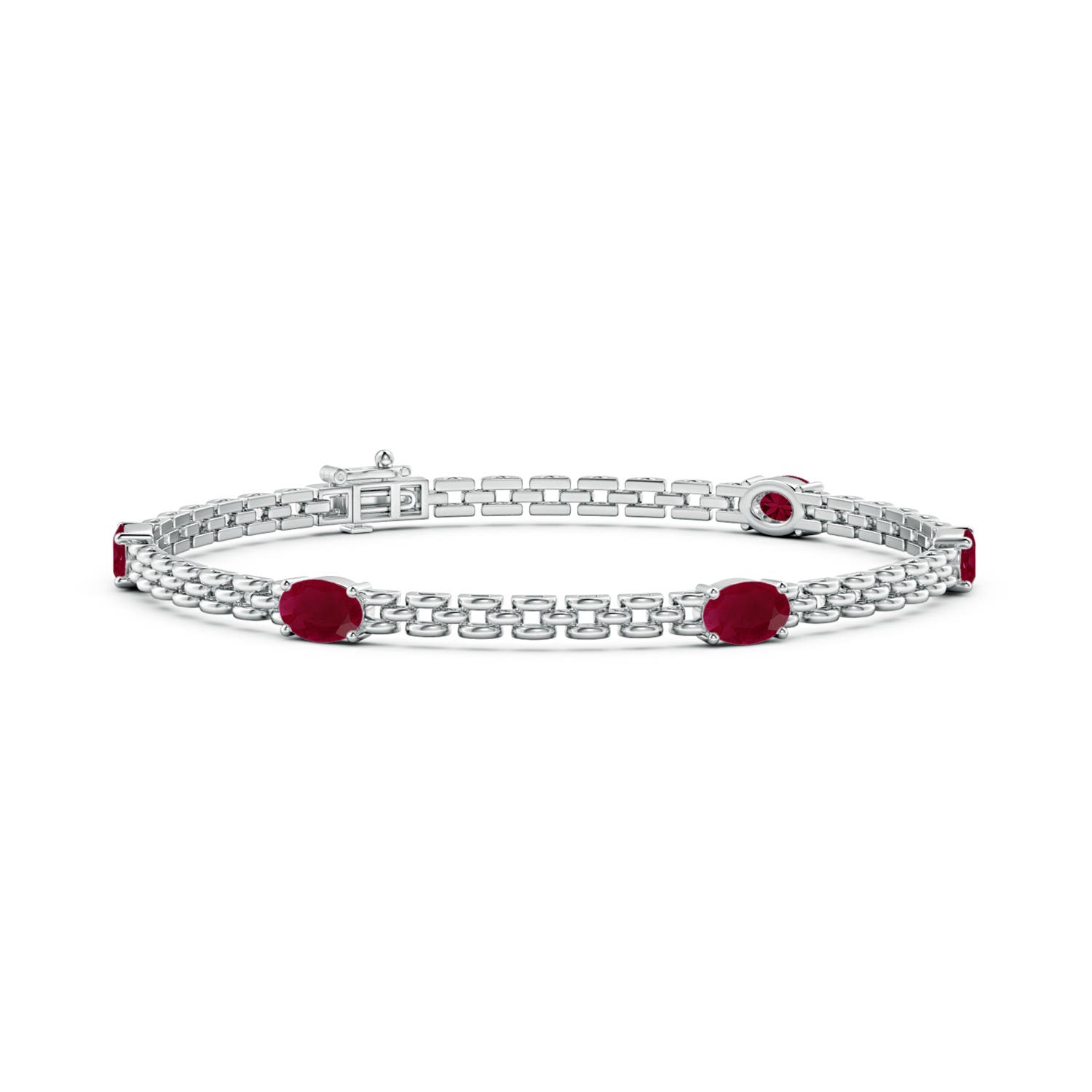 Angara 3.0 Carats Five Stone Oval Ruby Station Link Bracelet in 14K White Gold