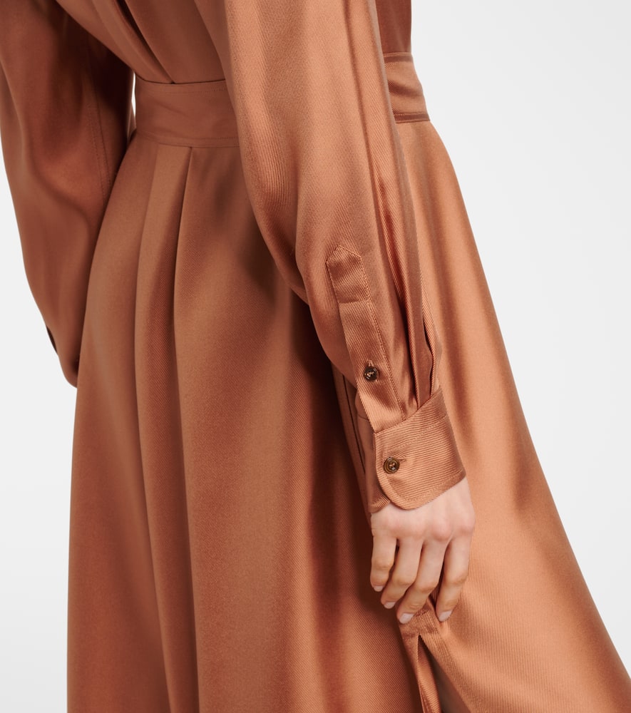 Belted silk twill shirt dress