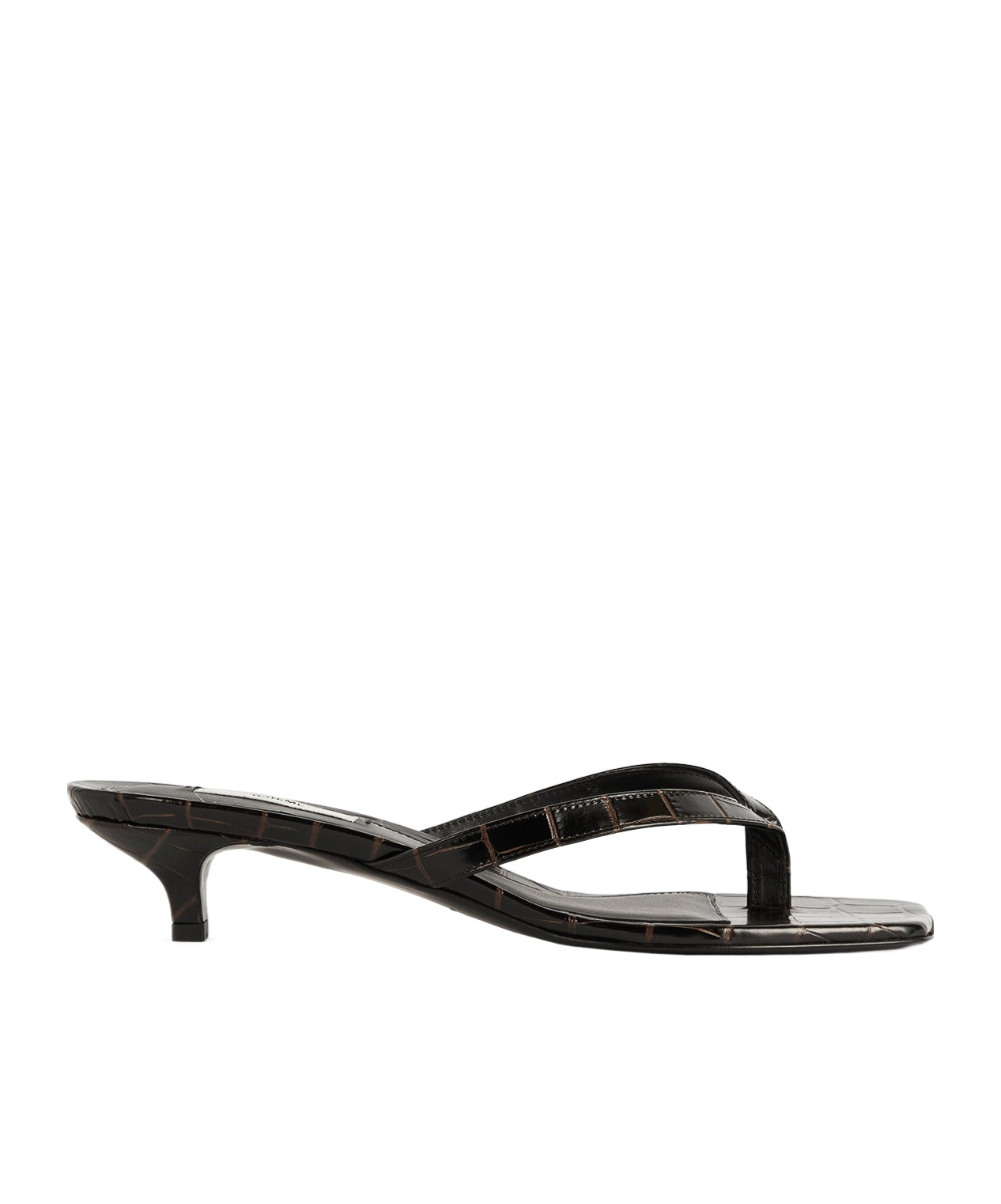Croco-embossed heeled flip flops dark brown