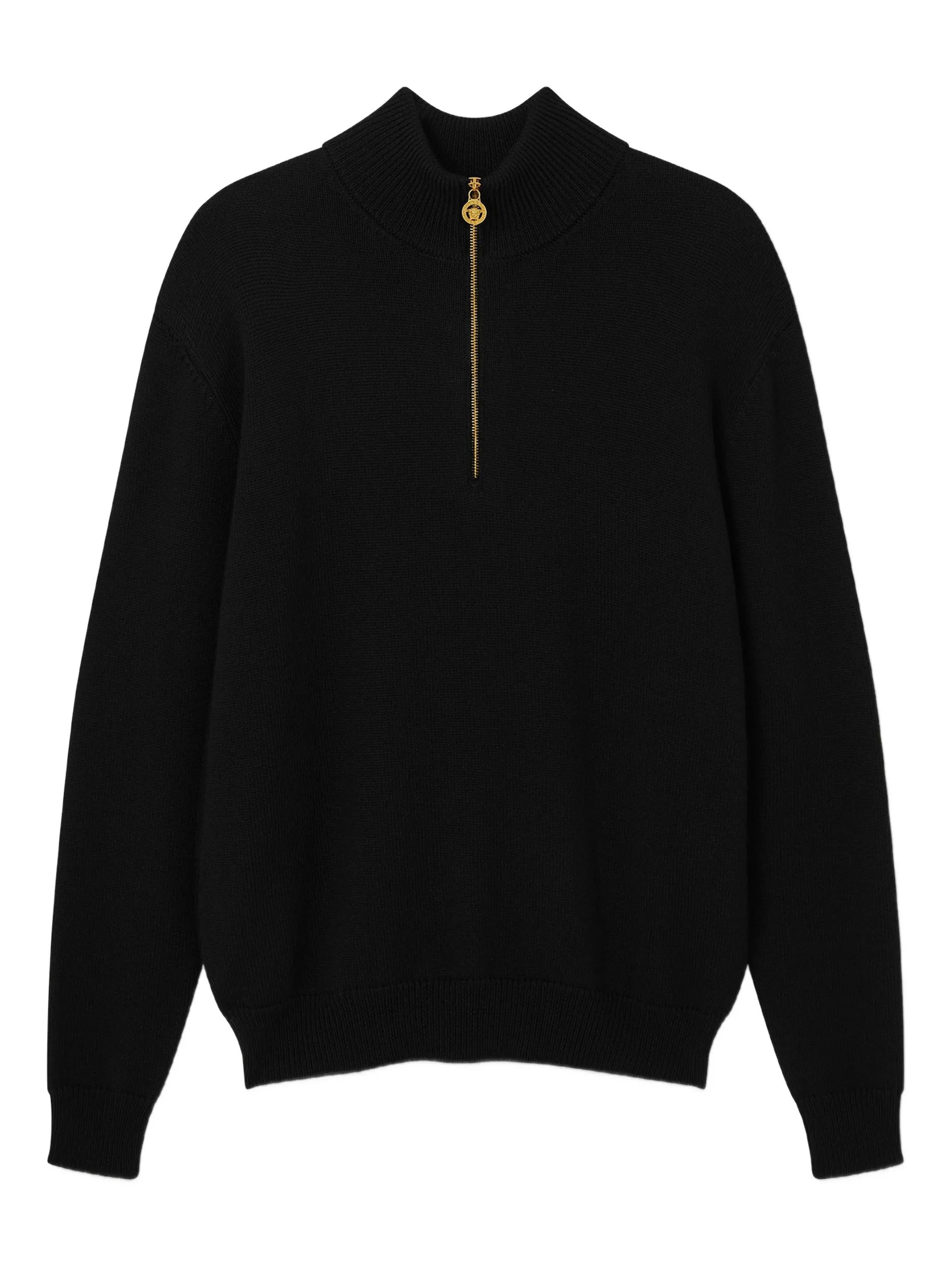 Medusa Patch Embroidered Biggie Hardware Sweater with High Neck Zip Placket