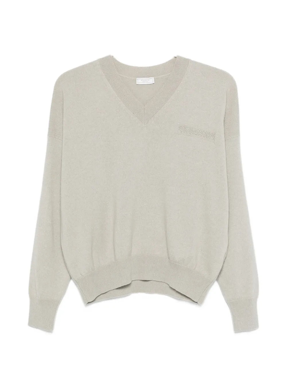 Embroidered V-Neck Sweater — Beige