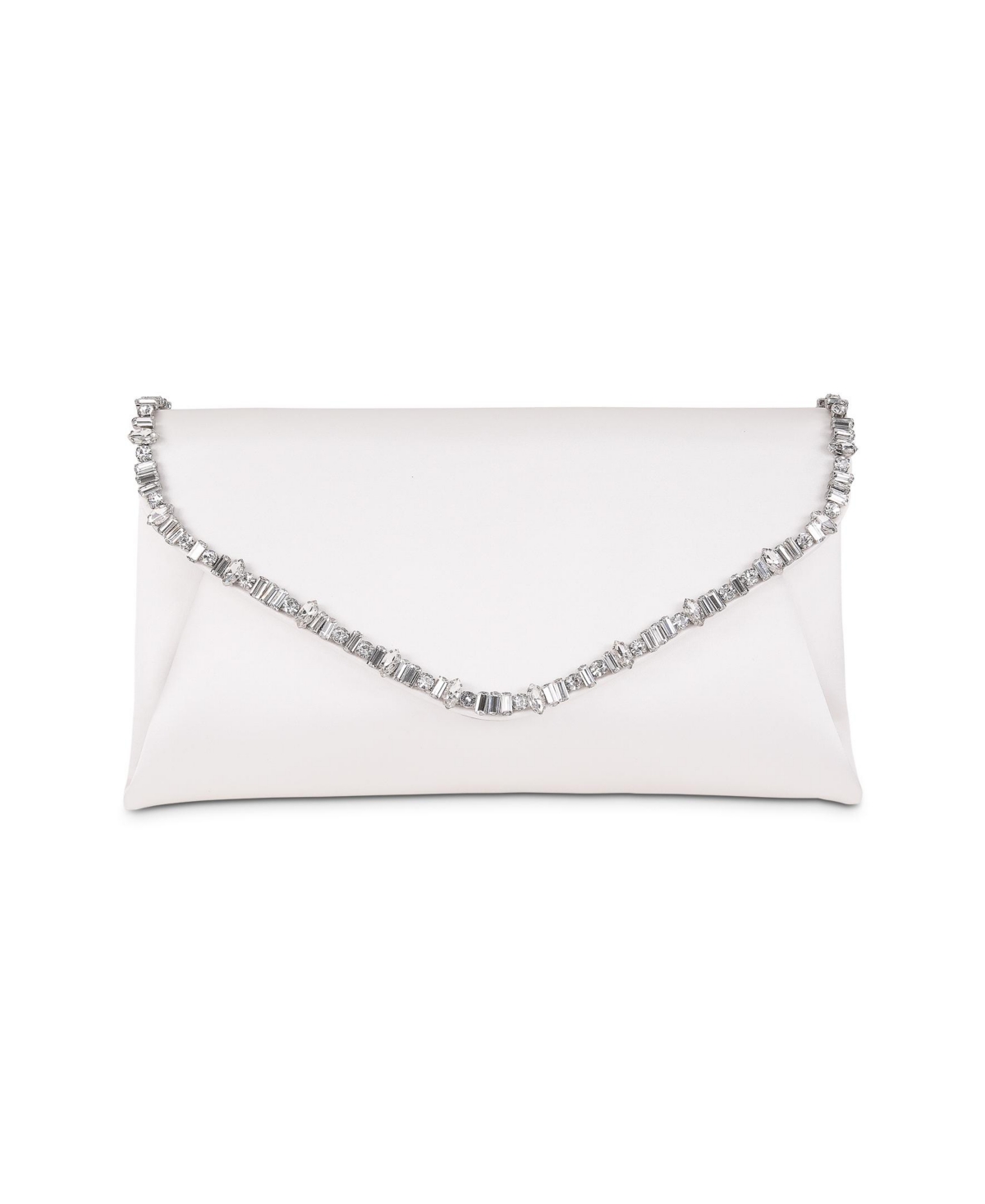 Woman's Mika Elegant Satin Envelope with Crystal Necklace - White