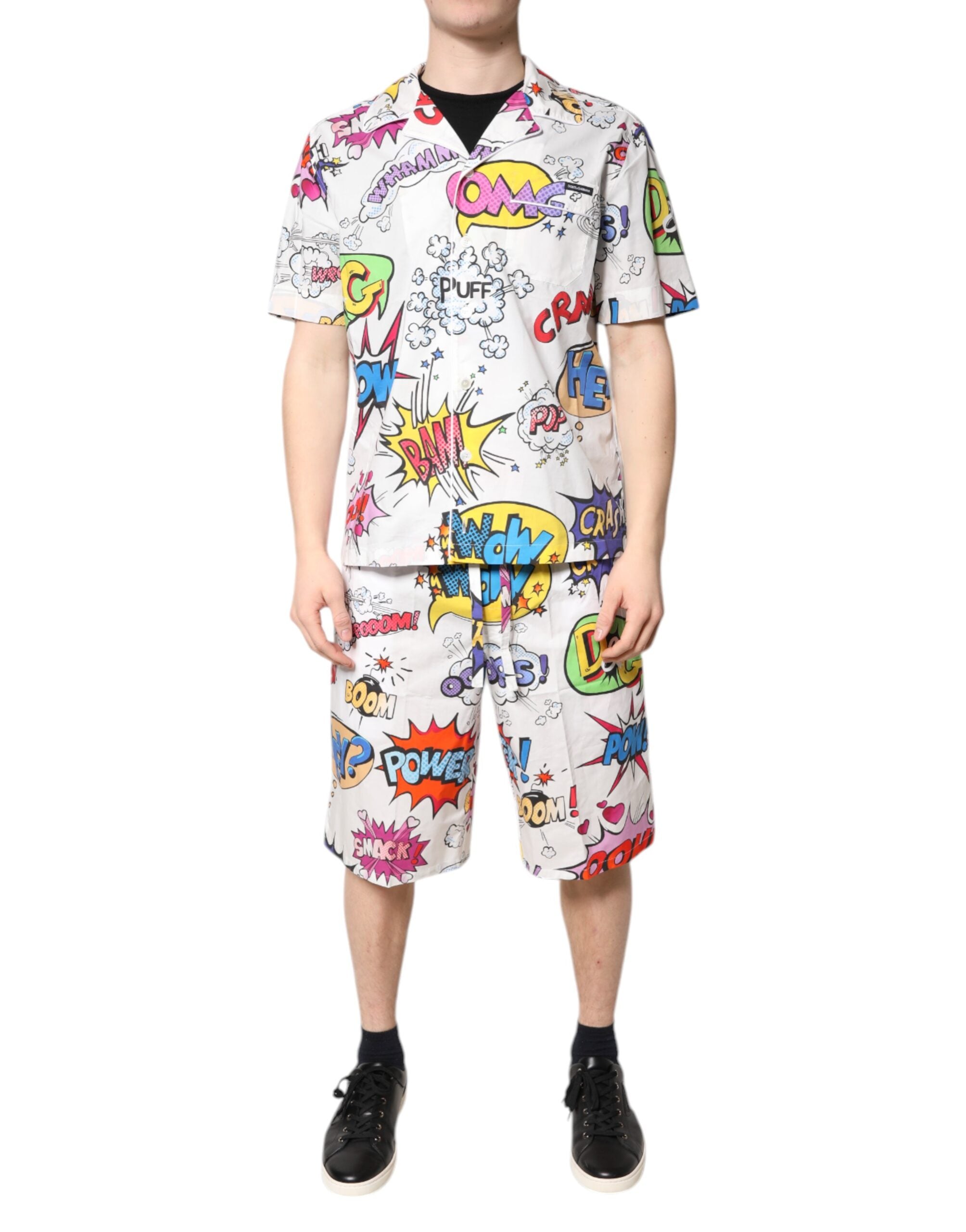 Cartoon Print Cotton Pajama Set — White