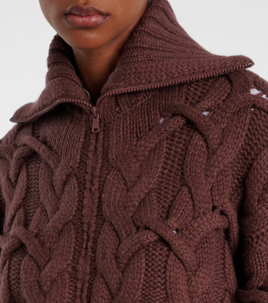 Cable-knit cashmere zip-up cardigan