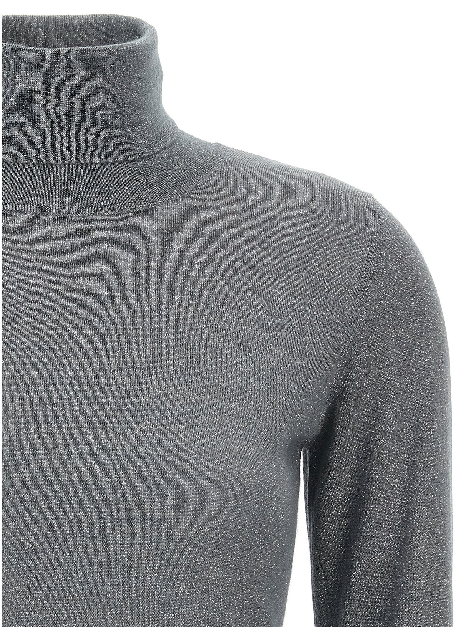 -Lurex Turtleneck Maglioni Grigio-Donna