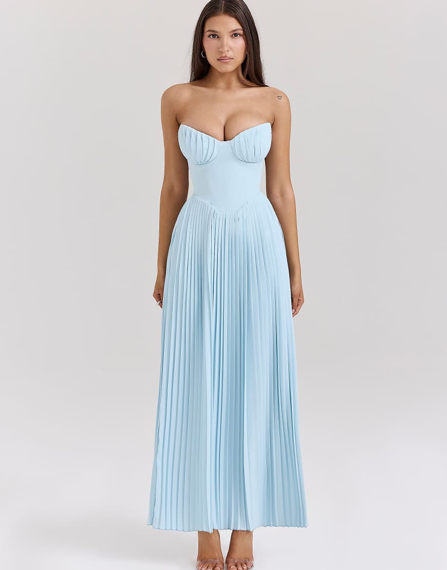 Marcella pleated maxi dress in ocean blue