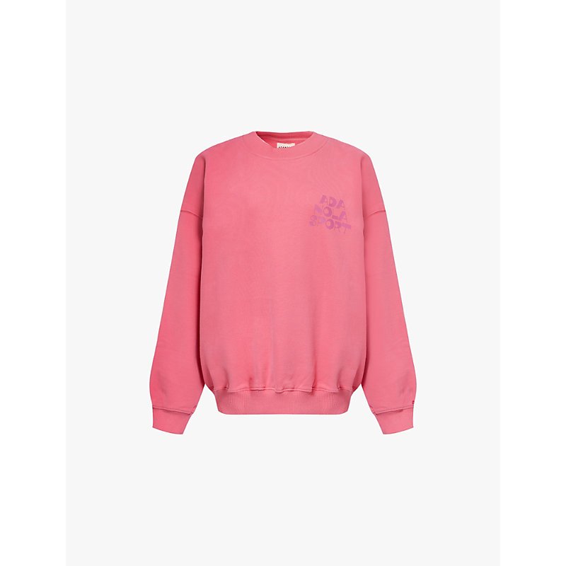 Womens Pink Oversized Brand Print Organic-cotton Sweatshirt 